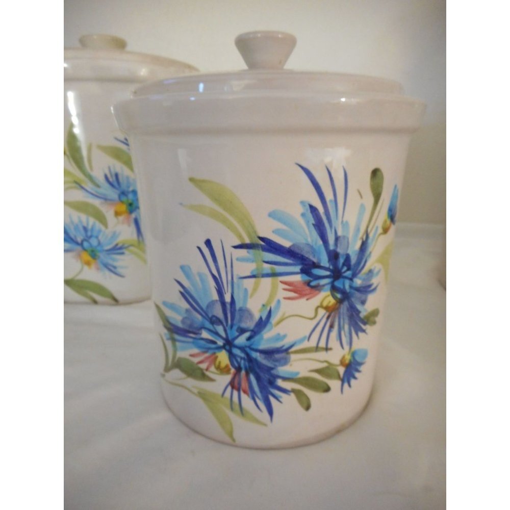 Blue Floral Canister Set w/ lids HandPainted numbered Italy Estate Find Pottery - Picture 2 of 12